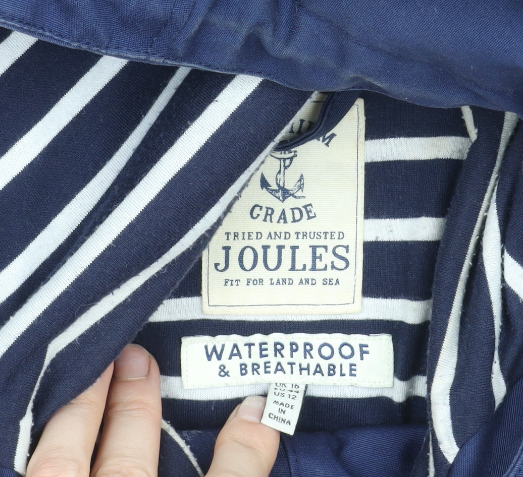 Joules Womens Blue Hooded Waterproof Rain Jacket Coat Size 16
