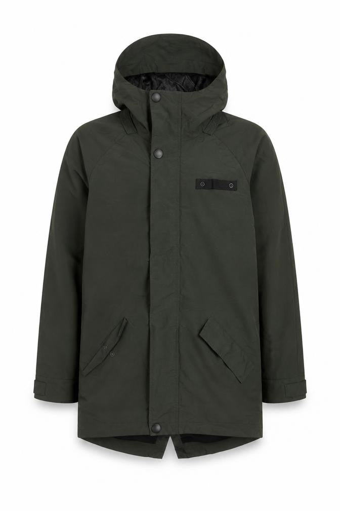 Front view of Next girls’ green hooded parka coat age 11 years mid-length winter jacket