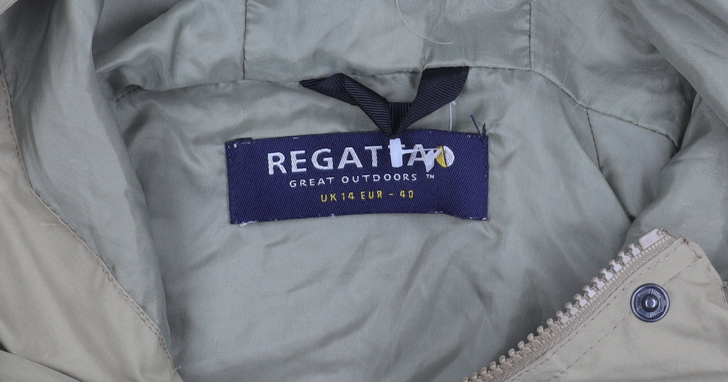 Regatta Womens Beige Waterproof Hooded Rain Coat UK14 Long Jacket