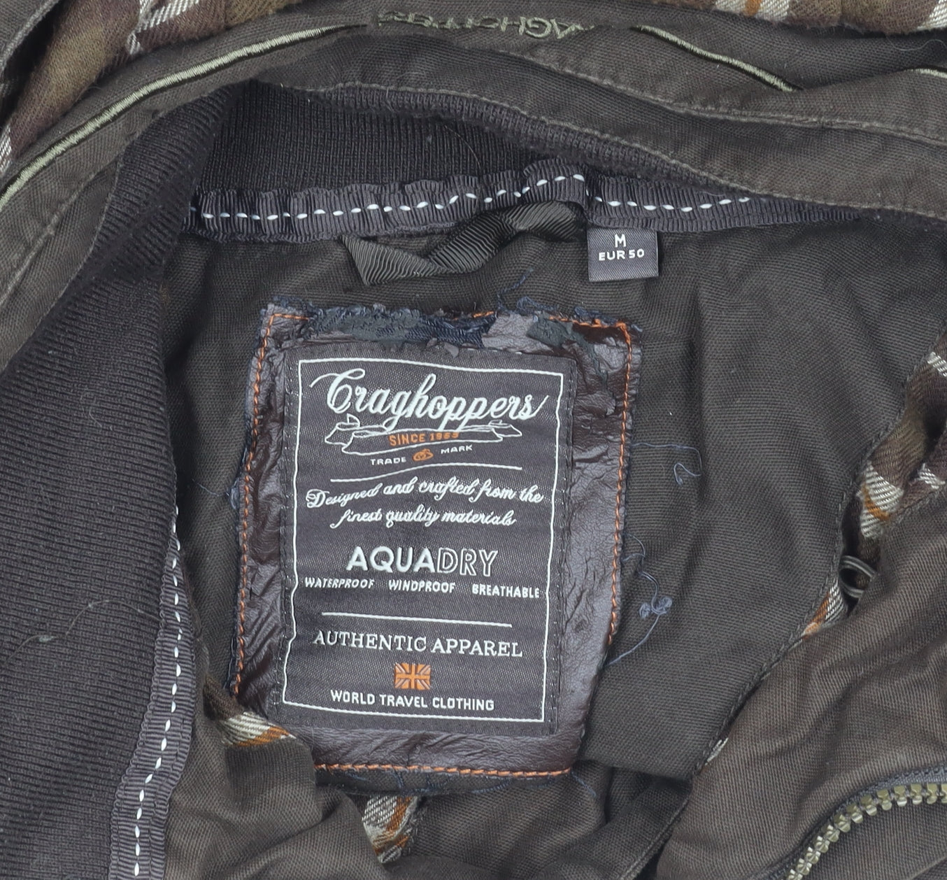 Craghoppers Mens Brown Cotton Hooded Parka Jacket Size M Waterproof