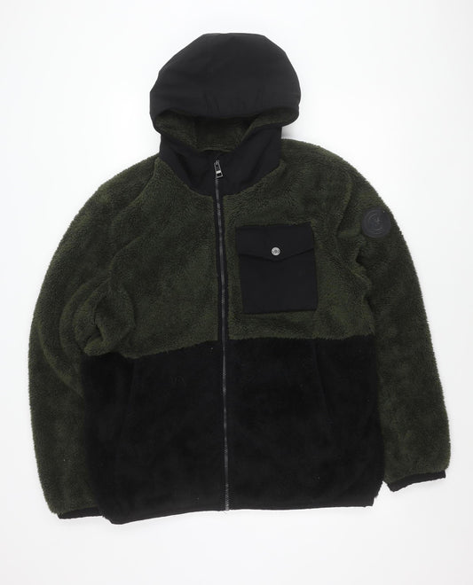 Michael Kors Men’s Green Black Fleece Hooded Jacket Size L