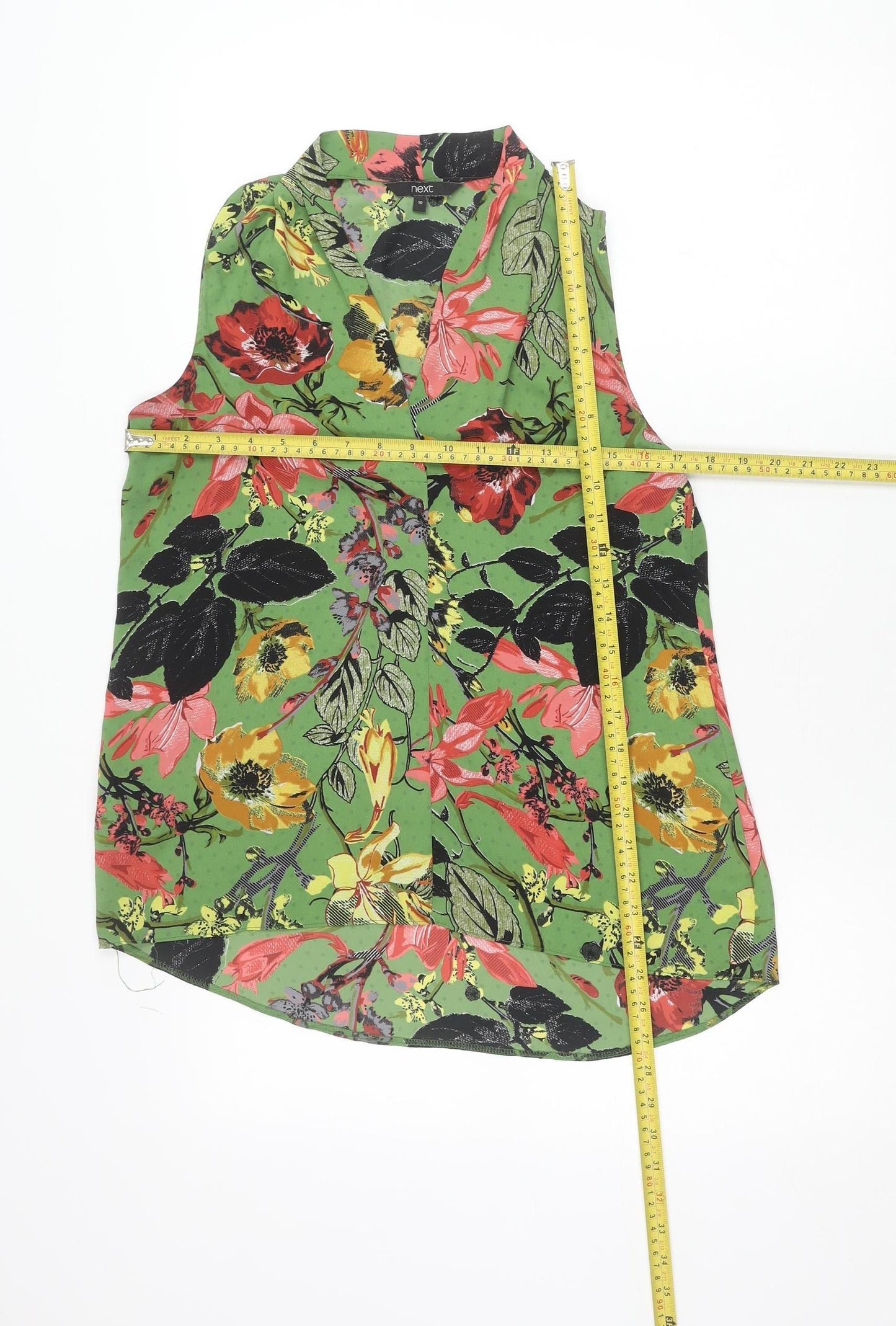 Next Womens Green Floral Sleeveless Blouse Size 10 Viscose Summer Top