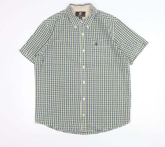 Timberland Mens Green Checked Short Sleeve Regular Fit Shirt L