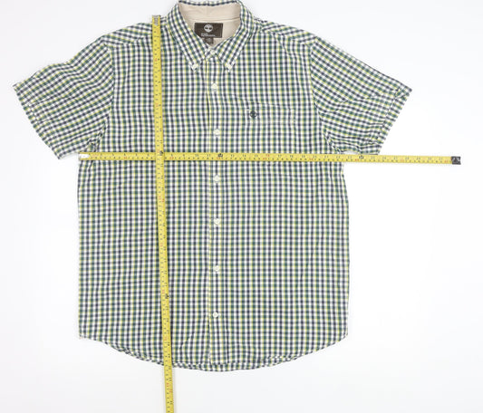 Timberland Mens Green Checked Short Sleeve Regular Fit Shirt L