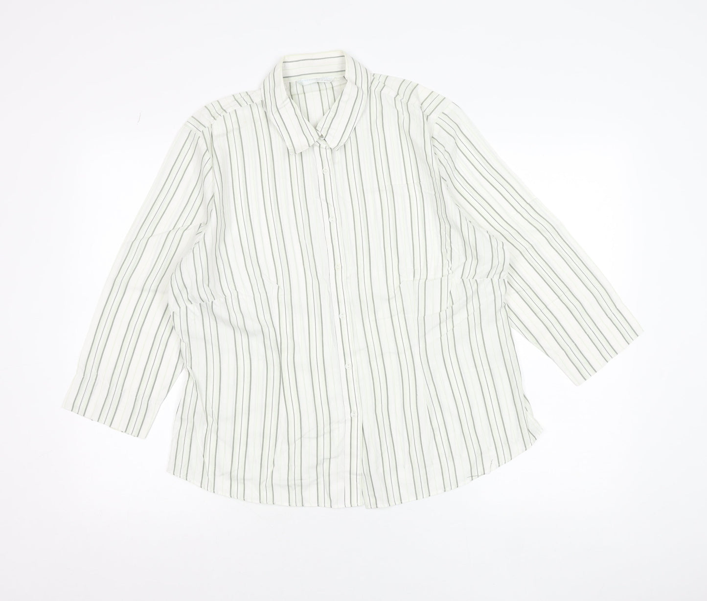 Amaranto Women’s White Striped Button-Up Shirt Size 16 Cotton Blend