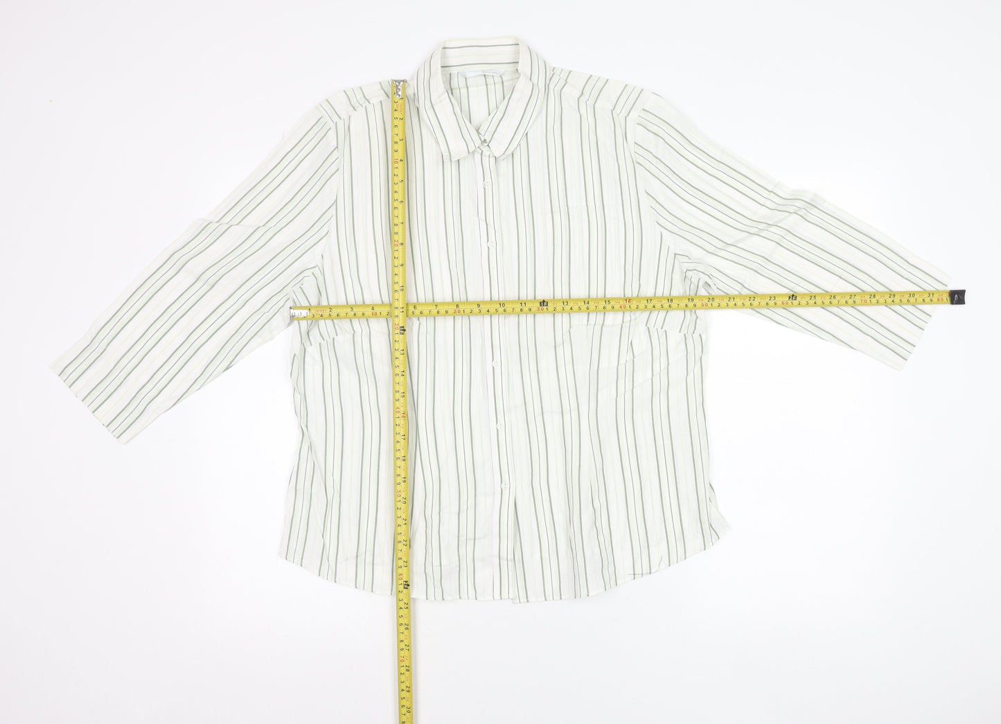 Amaranto Women’s White Striped Button-Up Shirt Size 16 Cotton Blend
