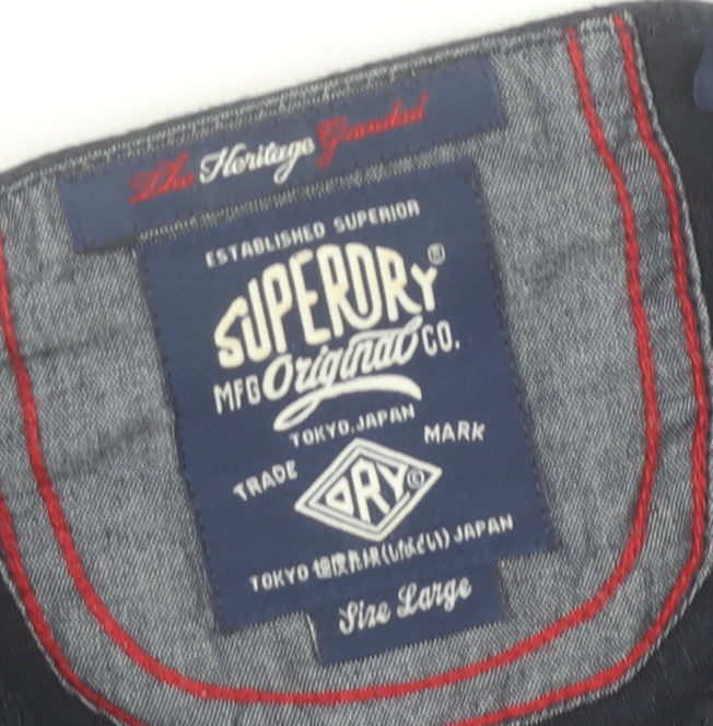 Superdry Men's Black Long Sleeve Henley T-Shirt Size L Cotton