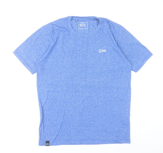 Diesel Men Blue L Regular Fit Crew Neck Cotton Blend T-Shirt