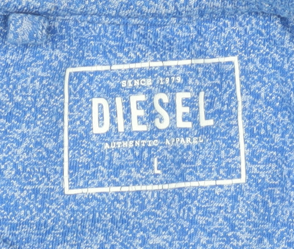 Diesel Men Blue L Regular Fit Crew Neck Cotton Blend T-Shirt