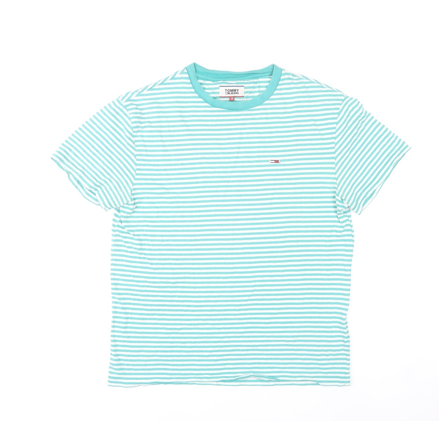 Tommy Jeans Men’s Blue Striped Cotton Crew Neck T-Shirt Size S