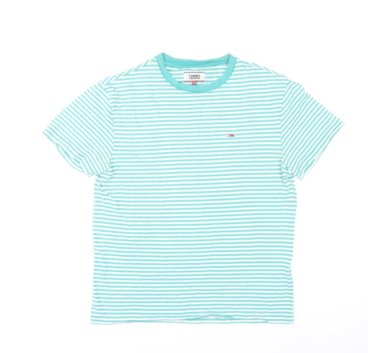 Tommy Jeans Men’s Blue Striped Cotton Crew Neck T-Shirt Size S