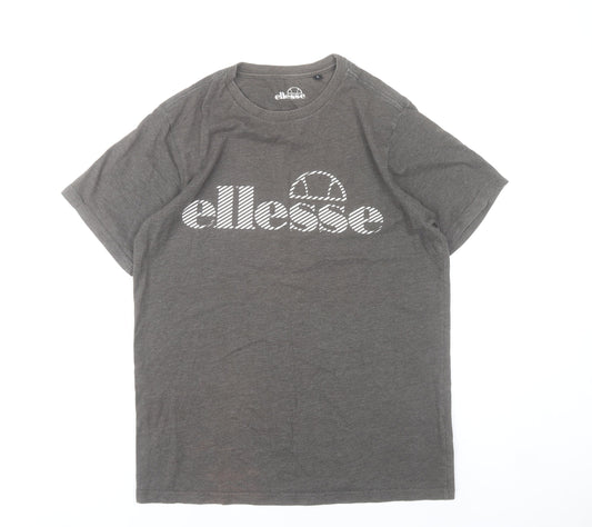 Ellesse Men’s Grey T-Shirt Small Logo Print Crew Neck