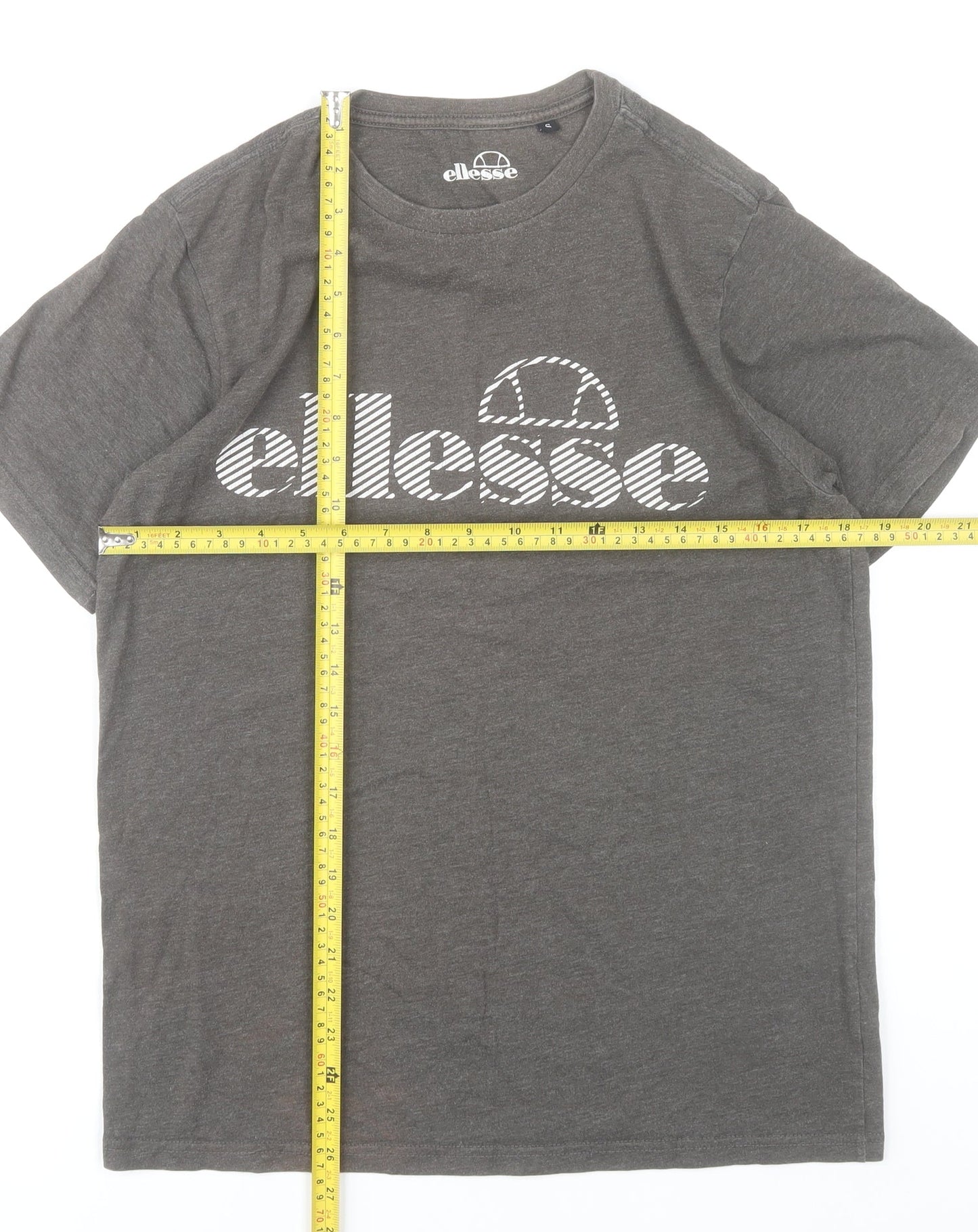 Ellesse Men’s Grey T-Shirt Small Logo Print Crew Neck
