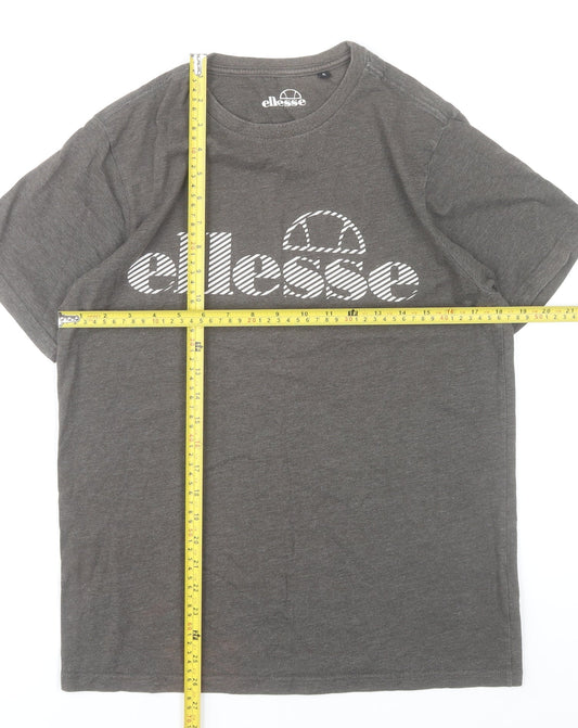 Ellesse Men’s Grey T-Shirt Small Logo Print Crew Neck