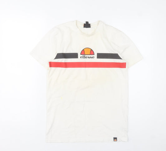 Ellesse Mens XS White Logo Graphic Cotton Crew Neck T-Shirt