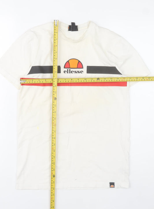 Ellesse Mens XS White Logo Graphic Cotton Crew Neck T-Shirt