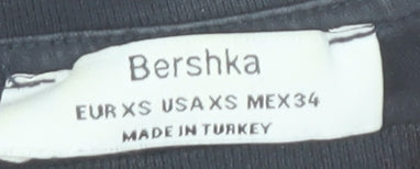 Bershka Men's Black Striped Cotton Crew Neck T-Shirt XS
