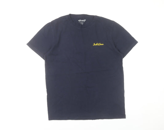 Jack & Jones Men's Blue Small Crew Neck Cotton T-Shirt