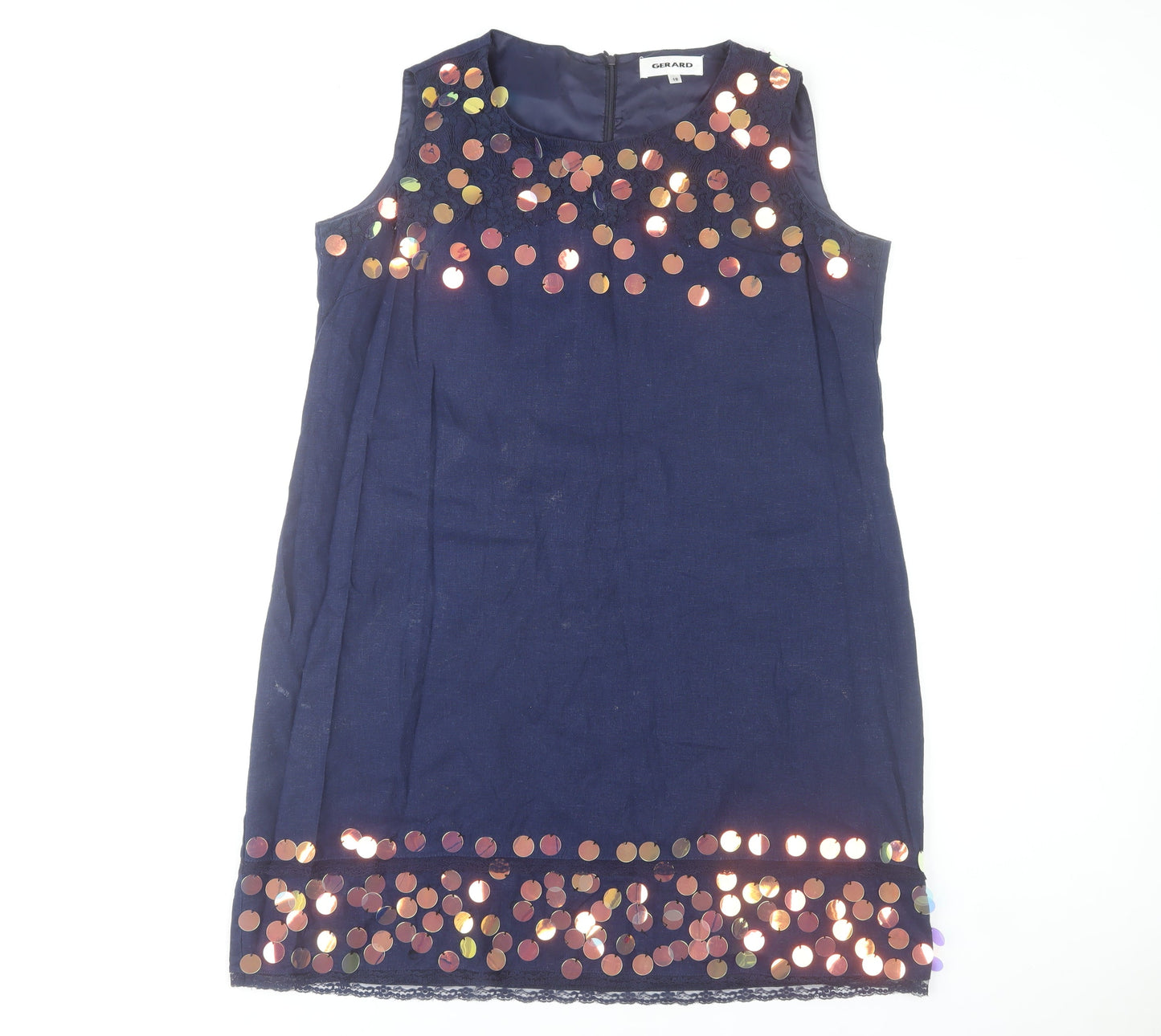 Gerard Womens Blue Sequin Shift Dress Size 18 Sleeveless Party