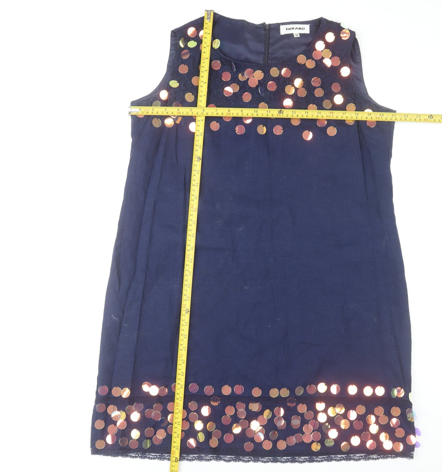 Gerard Womens Blue Sequin Shift Dress Size 18 Sleeveless Party