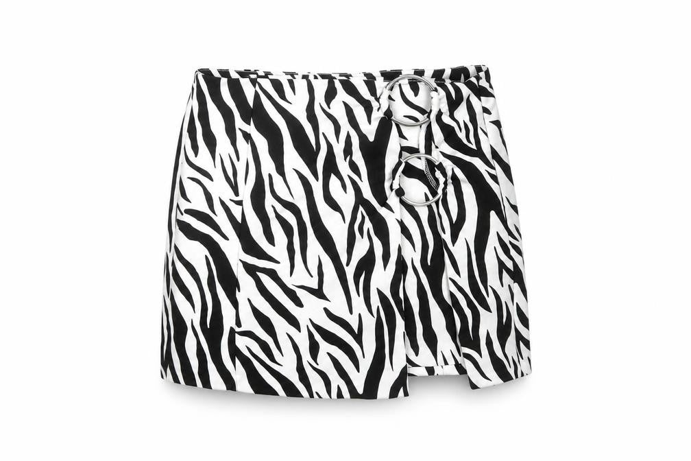 Bershka Women’s Black White Animal Print Skirt Size 10 Stretch