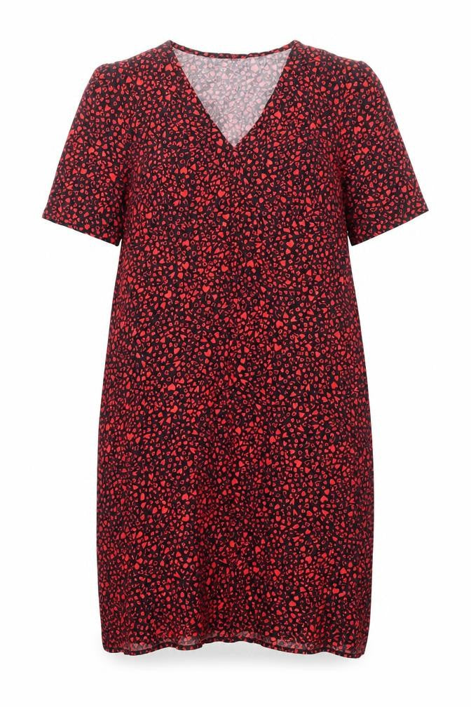 Front view of Nobody's Child Women Black Red Heart Print Viscose Shift Dress UK 20
