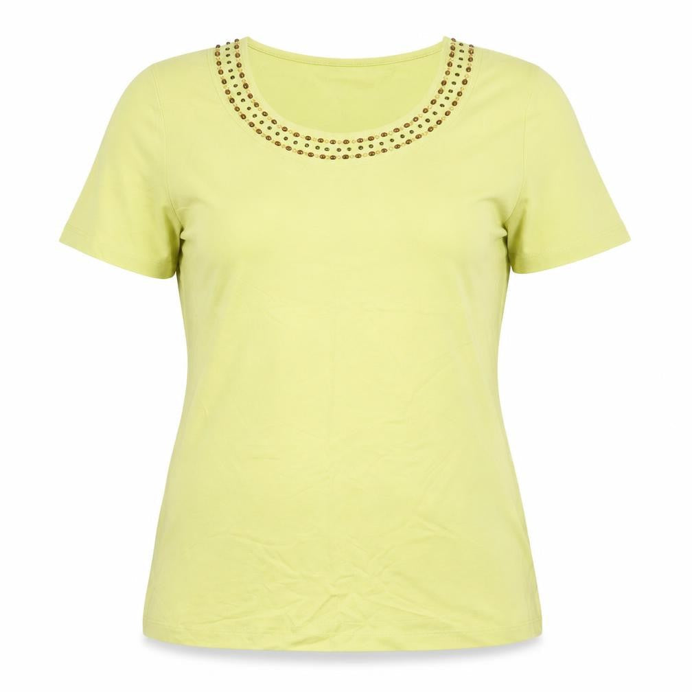 Dunnes Womens Green Beaded Scoop Neck T-Shirt UK 14