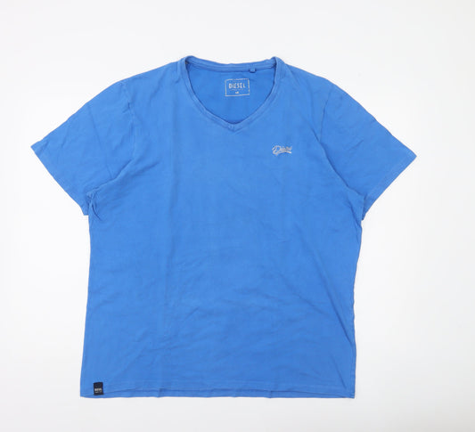 Diesel Men's Blue 2XL V-Neck Cotton Jersey T-Shirt