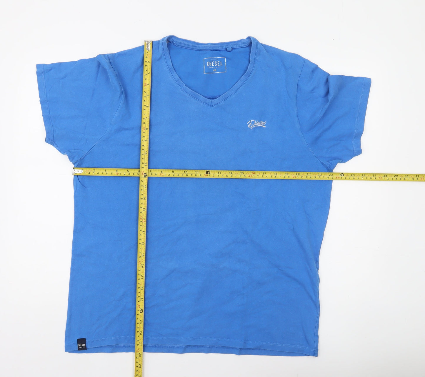 Diesel Men's Blue 2XL V-Neck Cotton Jersey T-Shirt