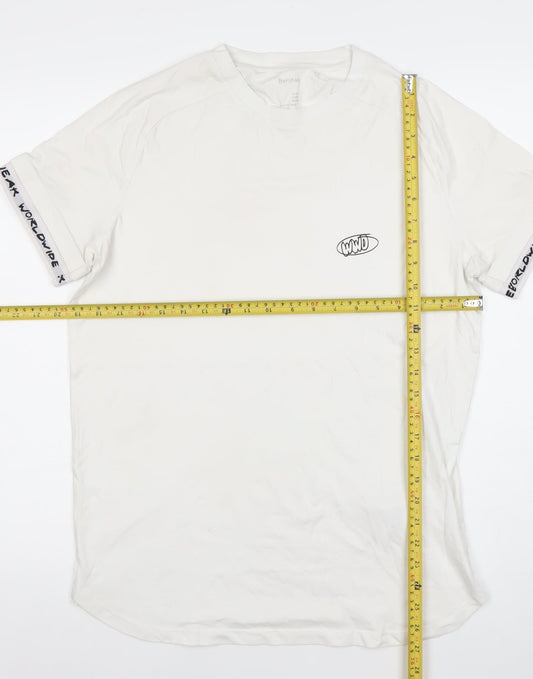 Bershka Men’s White Graphic Logo Short Sleeve T-Shirt Size M