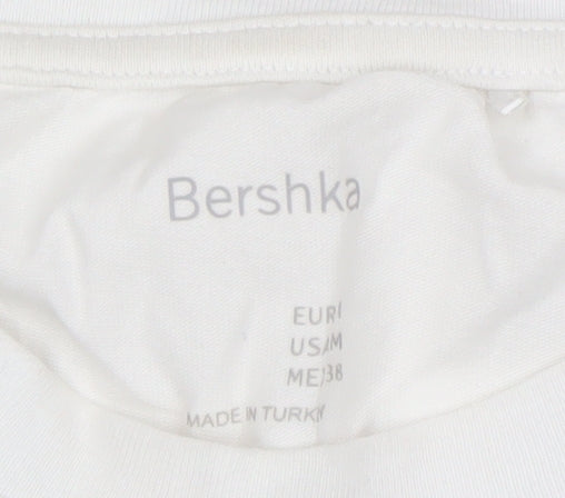 Bershka Men’s White Graphic Logo Short Sleeve T-Shirt Size M