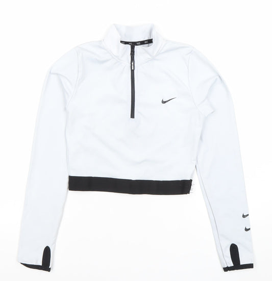 Nike Women White Cropped Dri-Fit Long Sleeve 1/4 Zip Top Size S