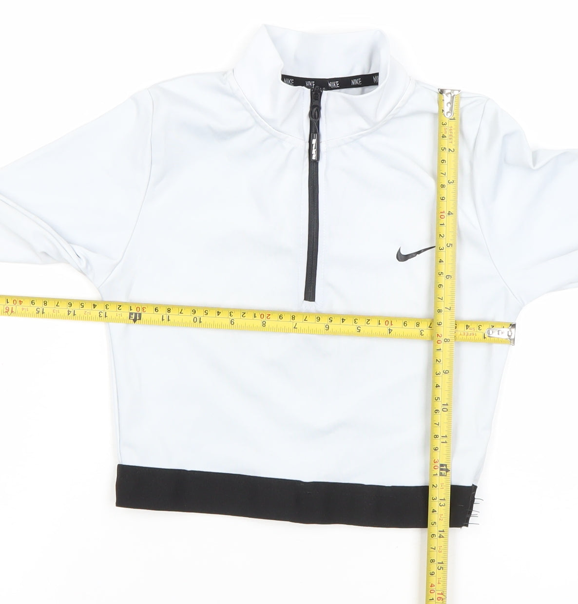 Nike Women White Cropped Dri-Fit Long Sleeve 1/4 Zip Top Size S