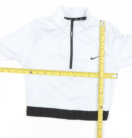 Nike Women White Cropped Dri-Fit Long Sleeve 1/4 Zip Top Size S