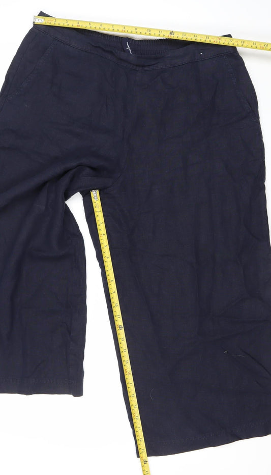 Seasalt Cornwall Womens Navy Linen Wide Leg Cropped Trousers Size 16