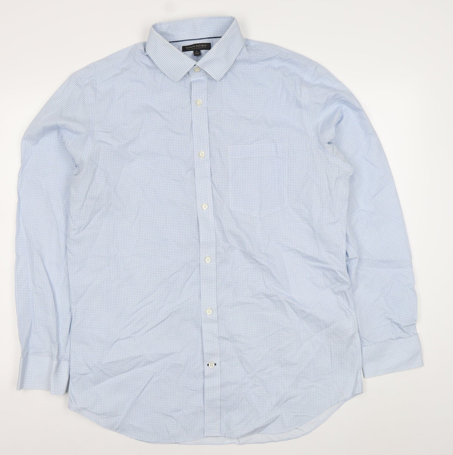Banana Republic Men's Blue Geometric Long Sleeve Classic Fit Dress Shirt L