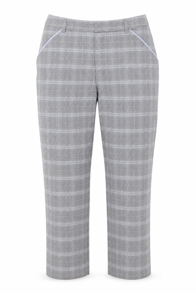 Marks and Spencer Women Grey Check Regular Fit Straight Trousers Size 10