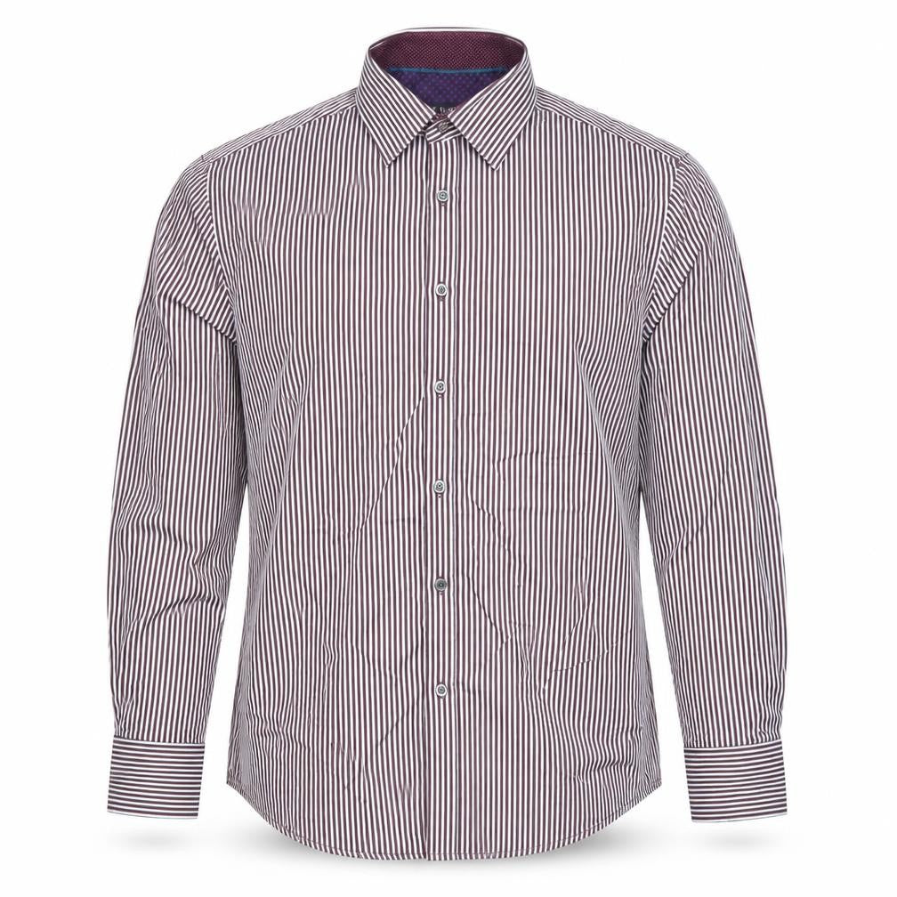 Dunnes Men’s Brown Striped Cotton Dress Shirt M Regular Long Sleeve