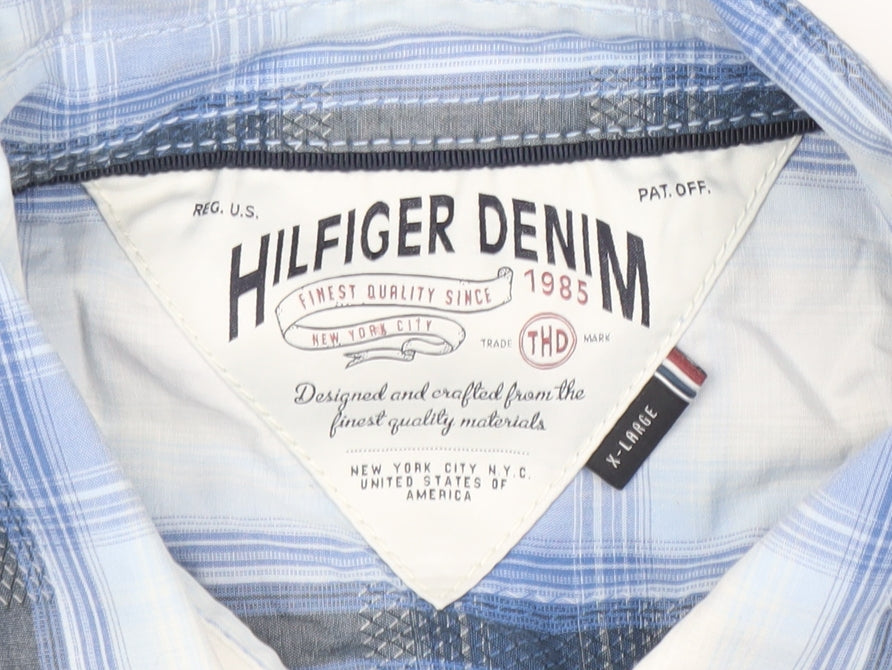 Tommy Hilfiger Mens Blue Plaid XL Long Sleeve Cotton Shirt