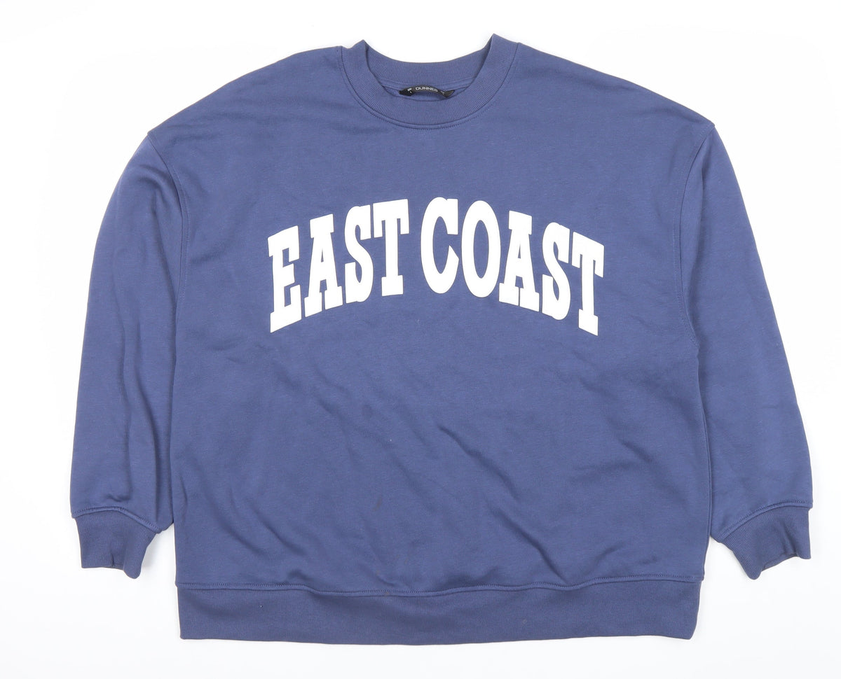 Additional front view of Dunnes Women Blue Pullover Sweatshirt L East Coast Graphic Cotton Blend