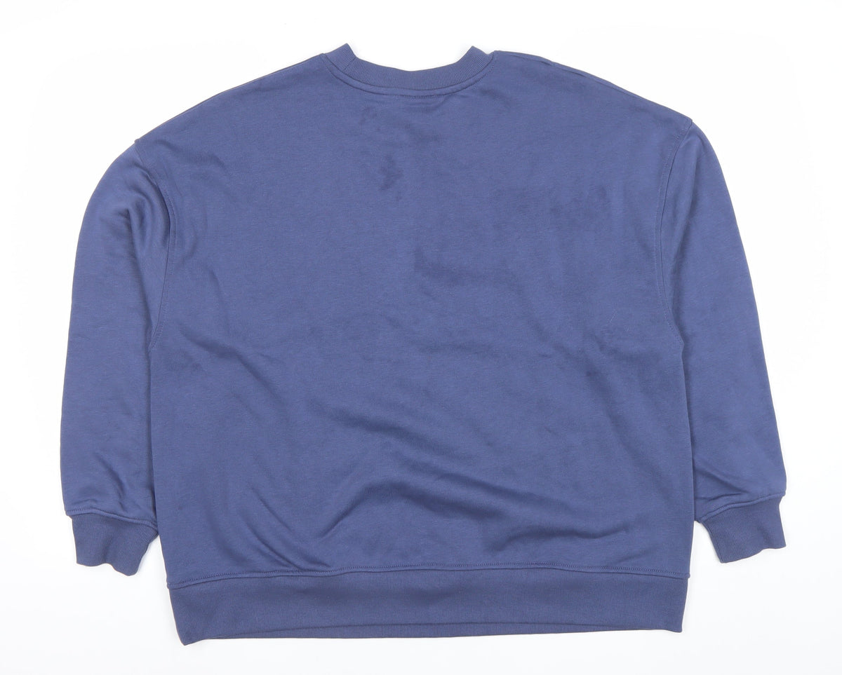 Close-up detail of Dunnes Women Blue Pullover Sweatshirt L East Coast Graphic Cotton Blend