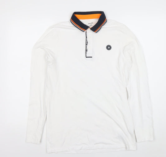 Jack & Jones Men’s White Polo Shirt M Long Sleeve Cotton