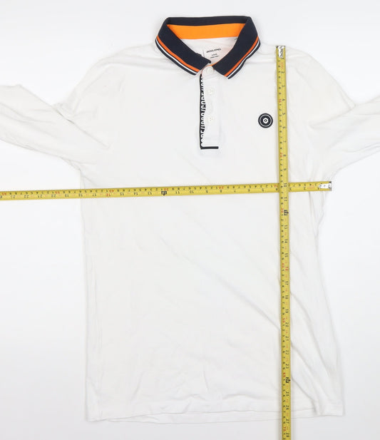 Jack & Jones Men’s White Polo Shirt M Long Sleeve Cotton
