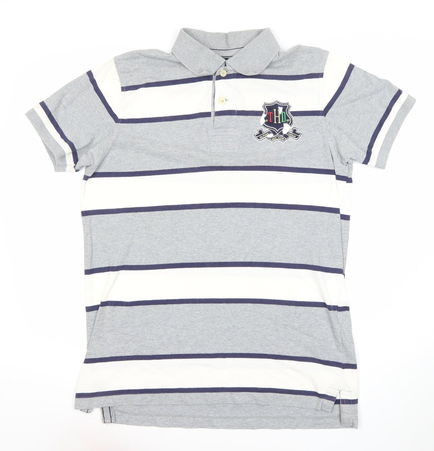 Tommy Hilfiger Men’s Grey Striped Polo Shirt XL Cotton Short Sleeve