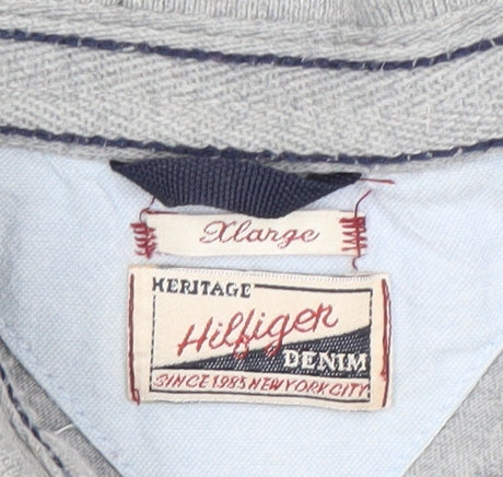 Tommy Hilfiger Men’s Grey Striped Polo Shirt XL Cotton Short Sleeve