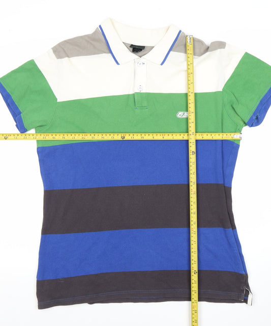DSL Mens Polo Shirt XL Stripe Multi Colour Cotton Short Sleeve
