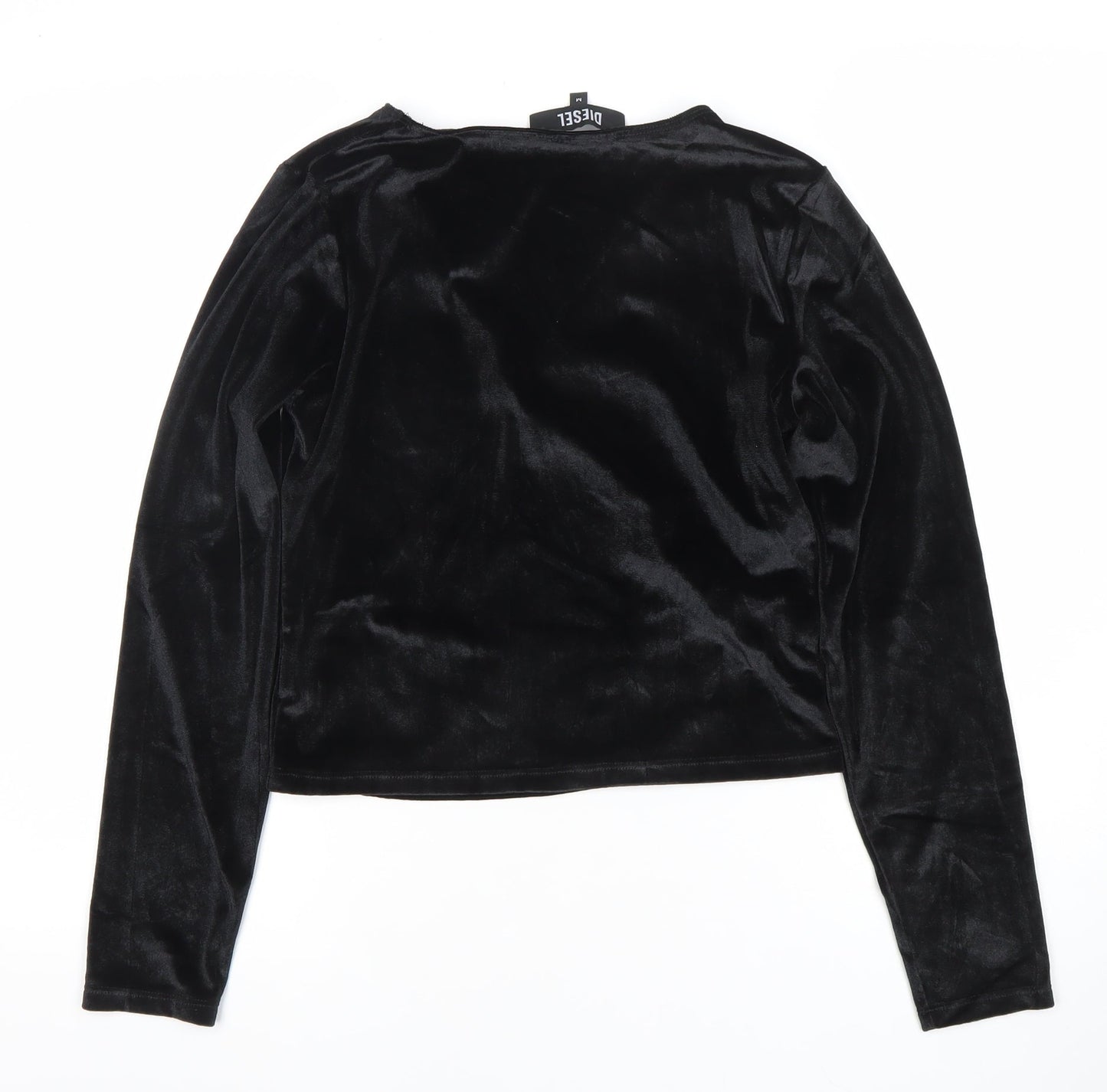 Diesel Womens Black Wrap Velvet Long Sleeve Blouse Size M