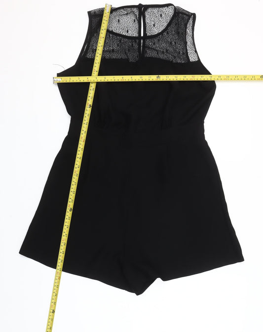 Savida Women Black Lace Detail Sleeveless Playsuit Size 14