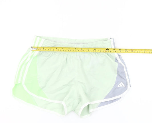 Adidas Womens Green Grey Athletic Sports Shorts Size S Slim Fit