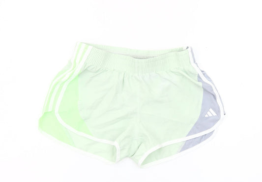 Adidas Womens Green Grey Athletic Sports Shorts Size S Slim Fit